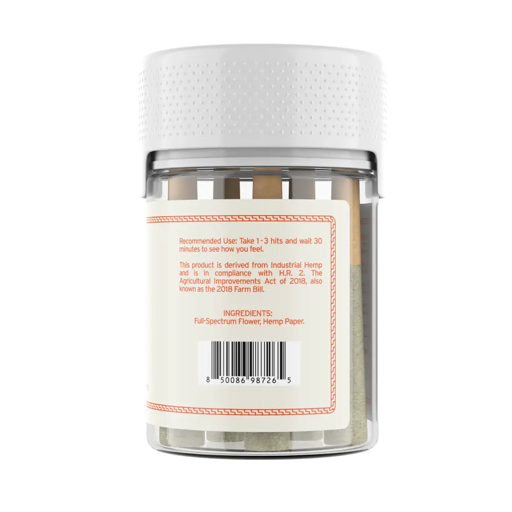 Back label of the Tiny Tokes pre-roll jar with barcode