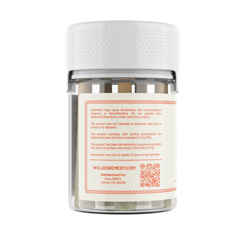 Side label of the Tiny Tokes pre-roll jar with QR code
