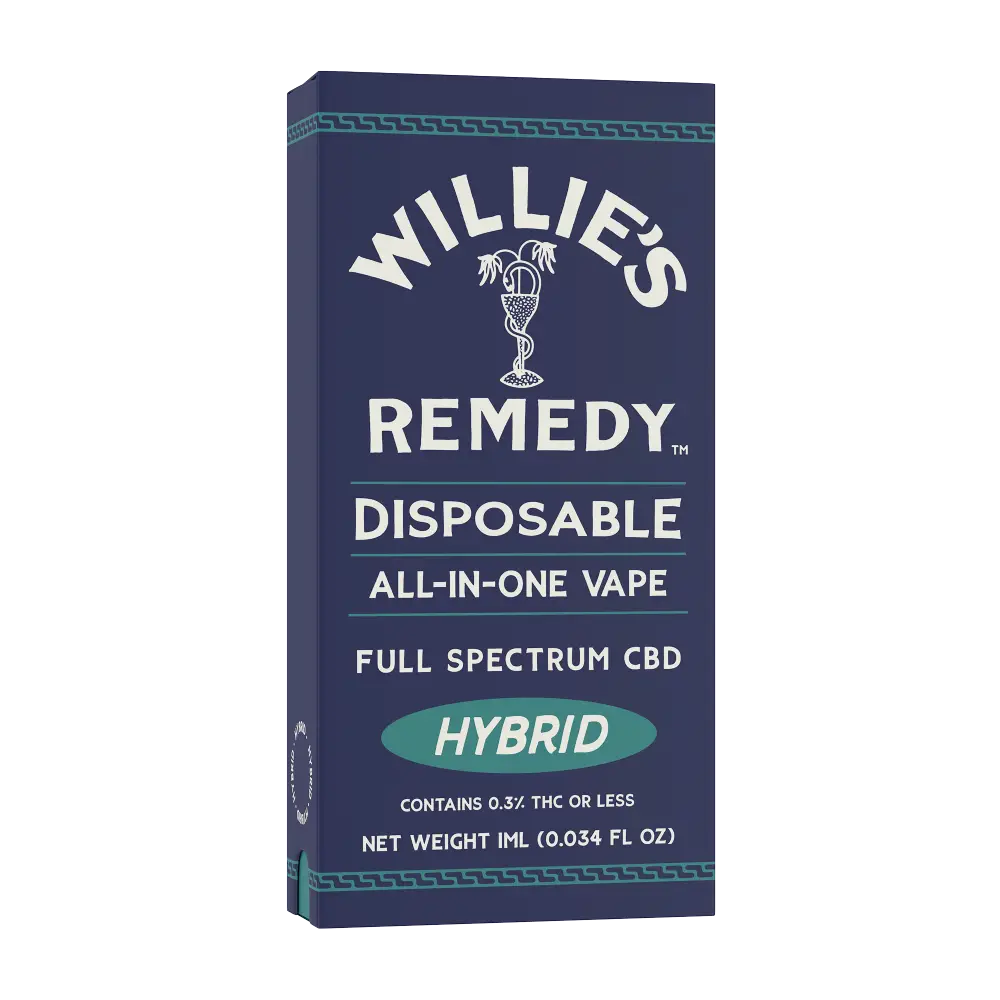 Box for Willie's Remedy Full Spectrum CBD disposable vape, Hybrid