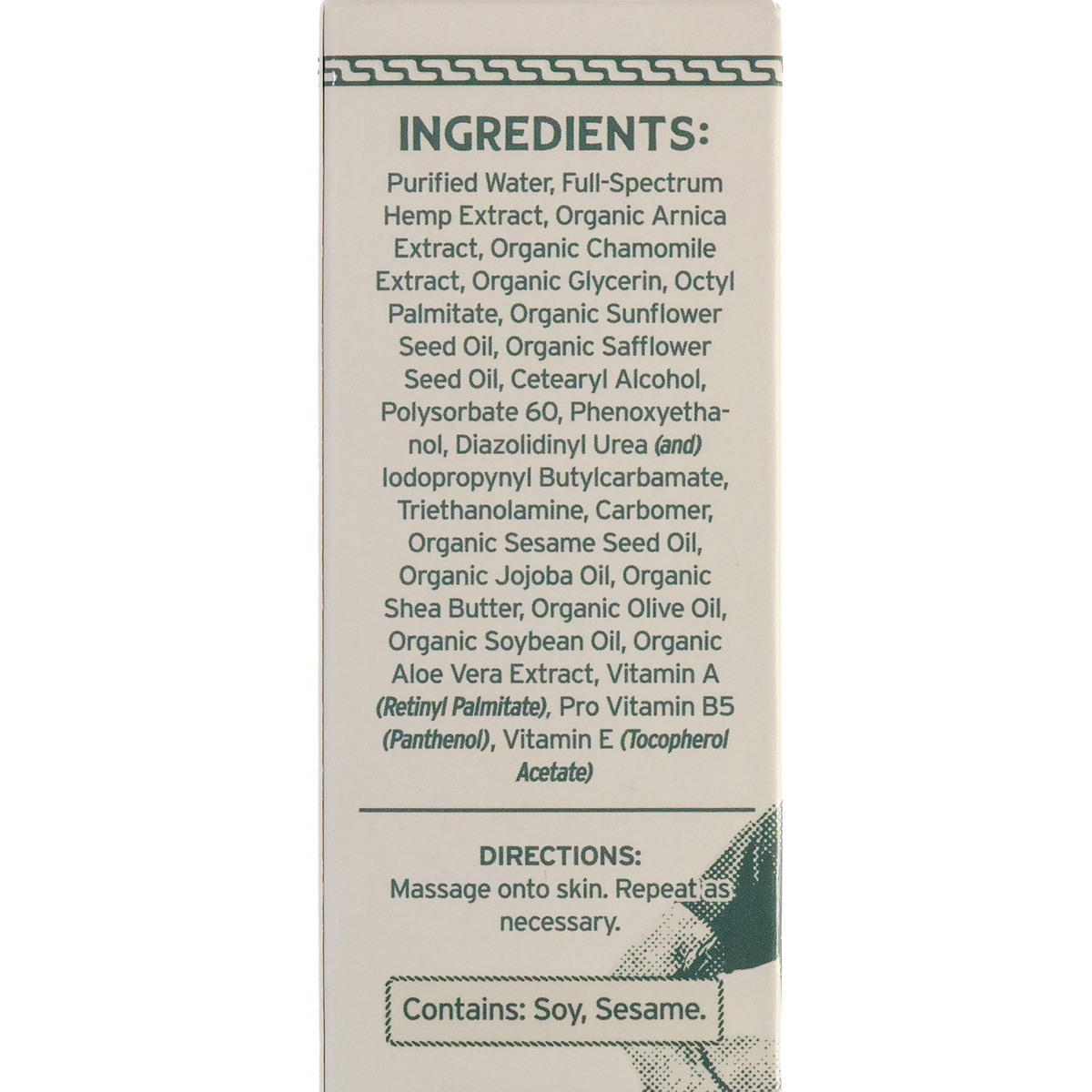 Ingredients list for Willie's Remedy Daily Relief Cream