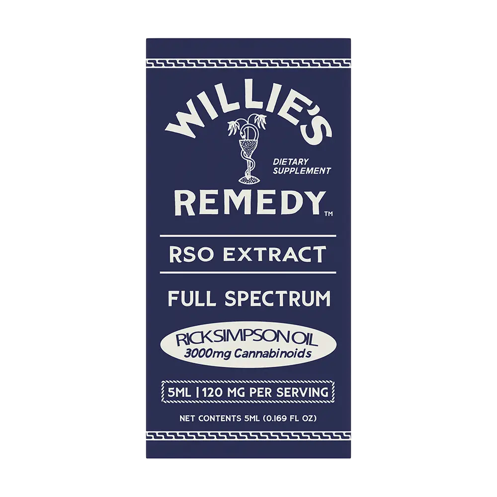 Willie's Remedy RSO extract box, angled left view