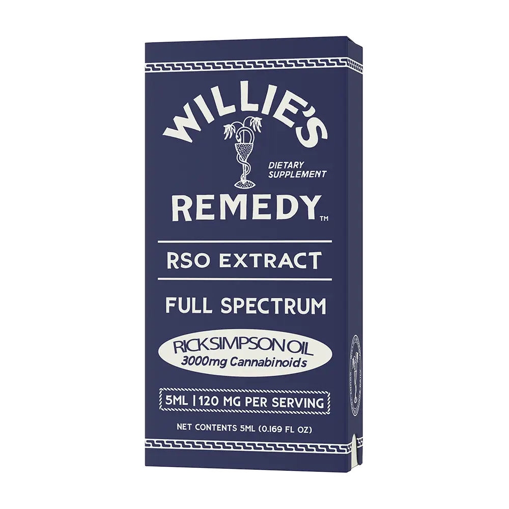 Willie's Remedy RSO extract box, angled right view