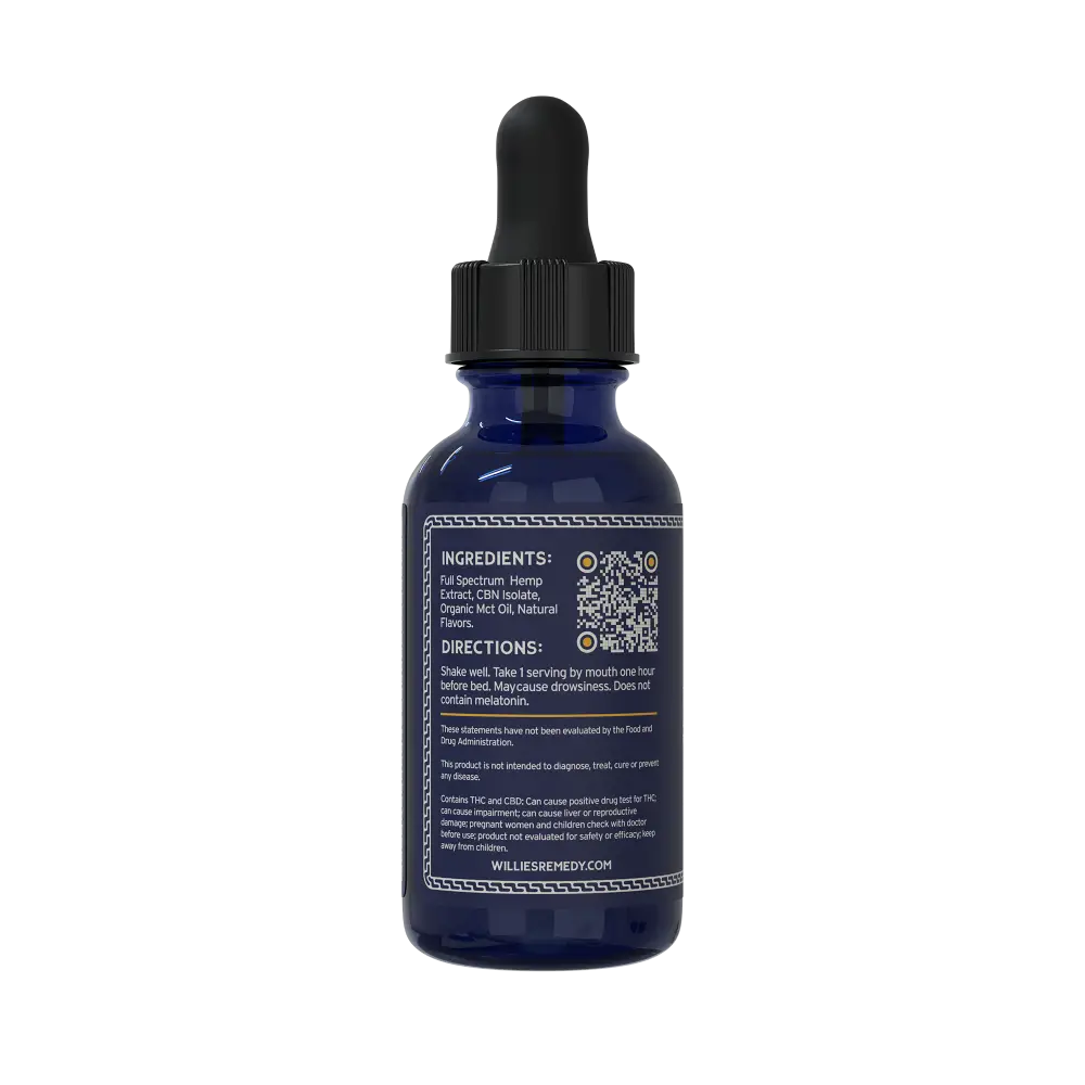 Back of the Wind Down Full-Spectrum tincture bottle with ingredients and QR code