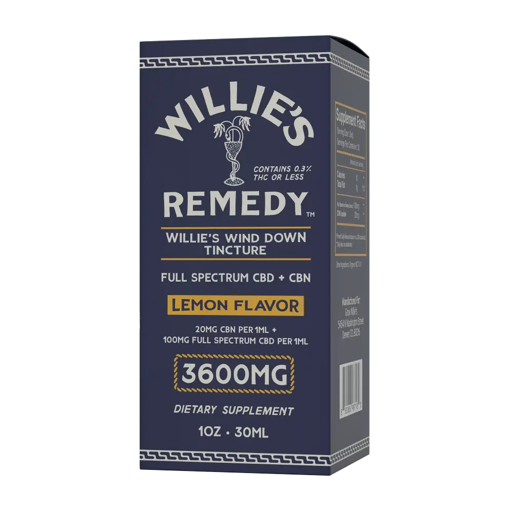 Willie's Wind Down Full-Spectrum tincture box, side view