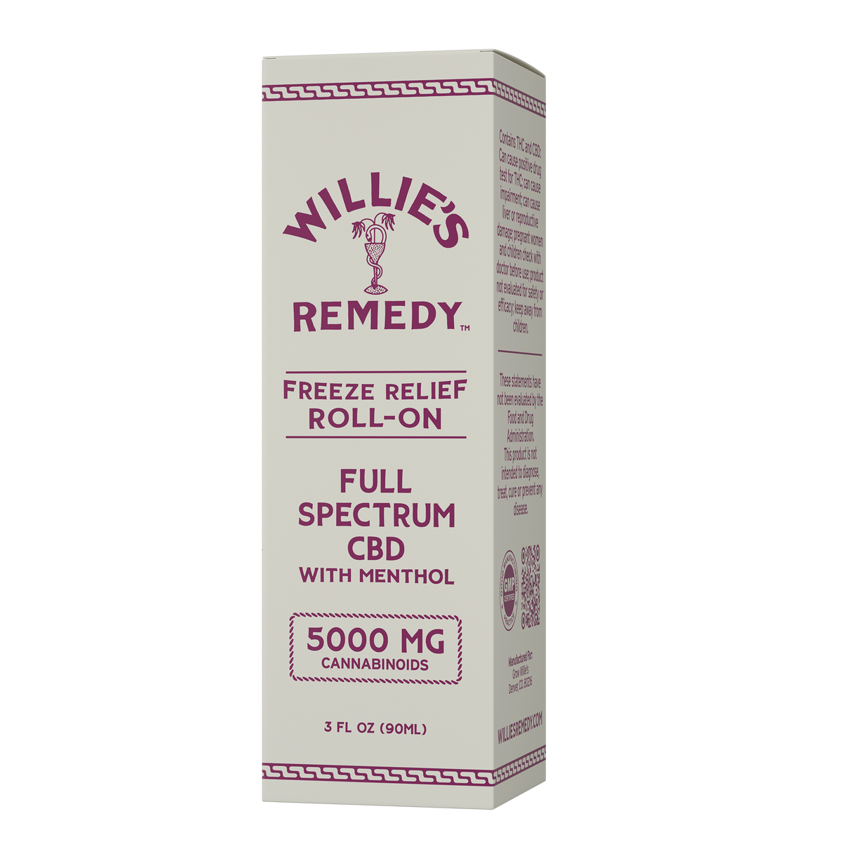 Willie's Remedy Freeze Relief Roll-On box, side view