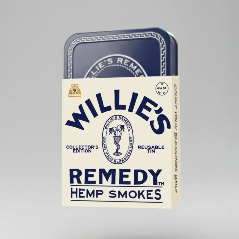 Front of the Willie's Remedy Hemp Smokes 5-pack collector's tin