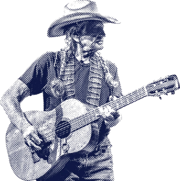 Halftone illustration of Willie Nelson playing guitar
