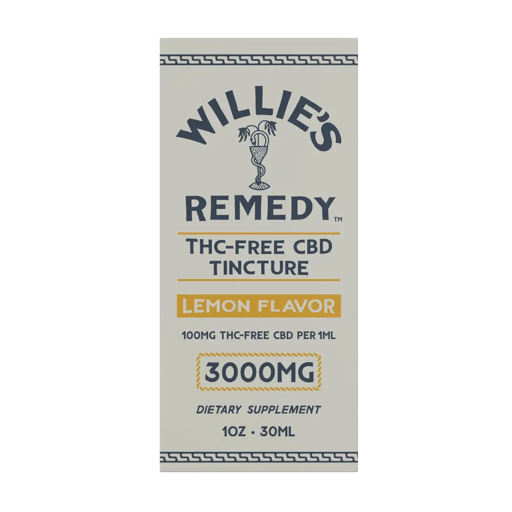 Box for Willie's THC-Free CBD tincture, lemon, 3000mg