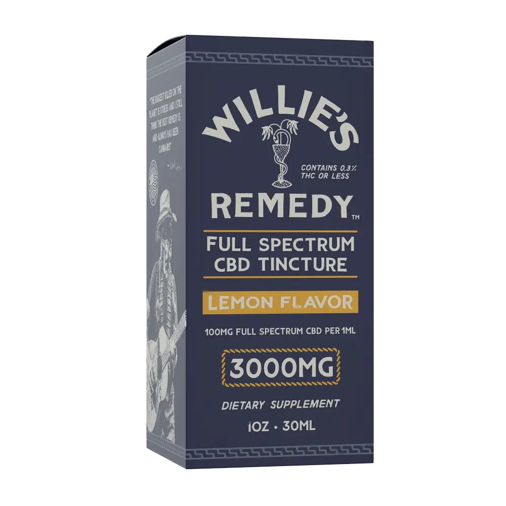 Willie's Full-Spectrum CBD tincture box, angled front view
