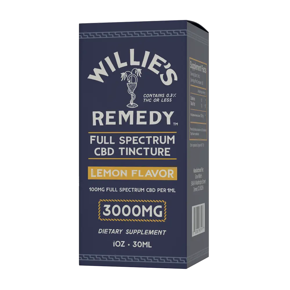 Willie's Full-Spectrum CBD tincture box, side view