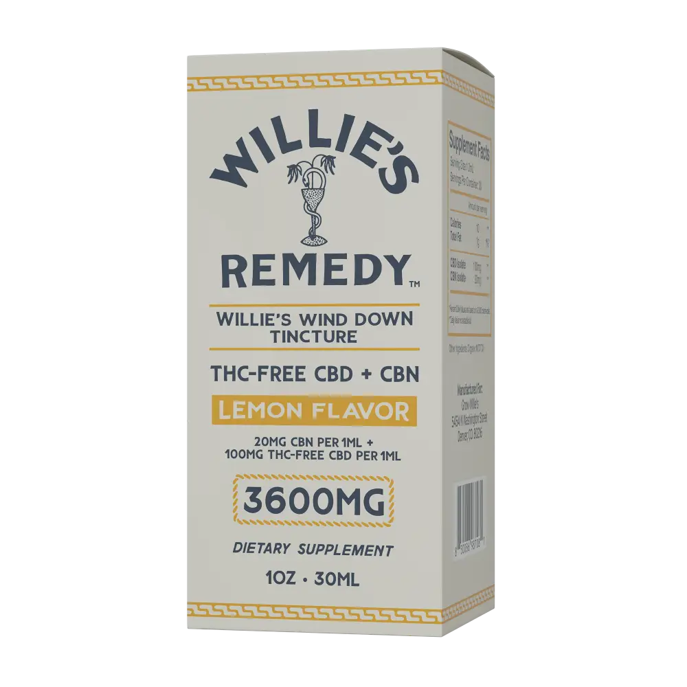Willie's Wind Down THC-Free tincture box, side view