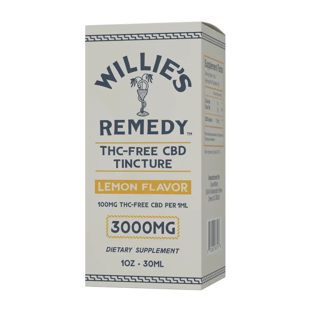 Willie's THC-Free CBD tincture box, side view