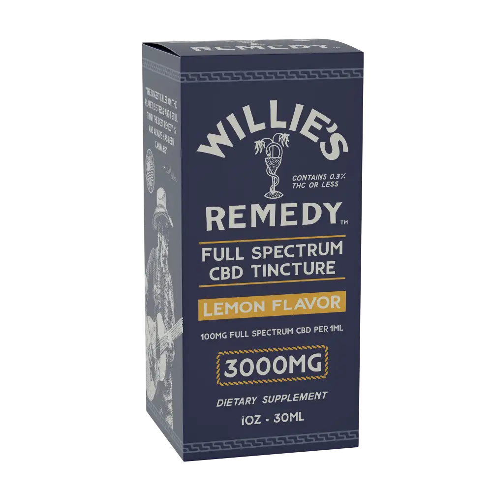 Willie's Full-Spectrum CBD tincture box, rear angled view