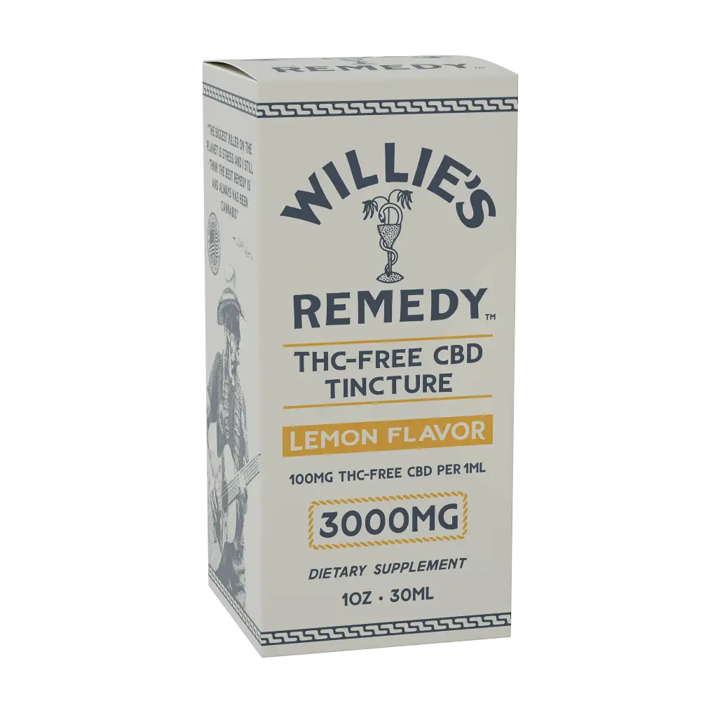 Willie's THC-Free CBD tincture box, rear angled view