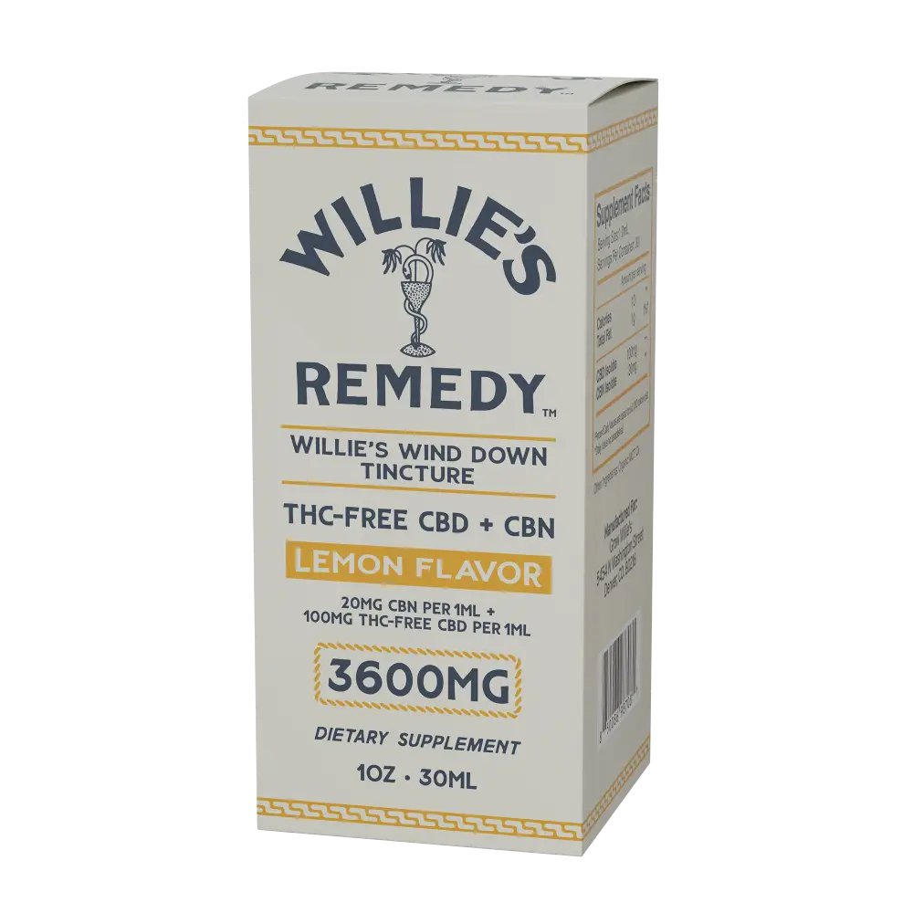 Willie's Wind Down THC-Free tincture box, alternate angle