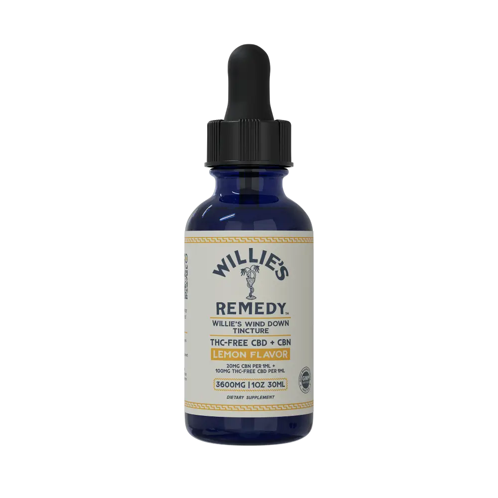 Willie's Wind Down THC-Free tincture bottle, front label