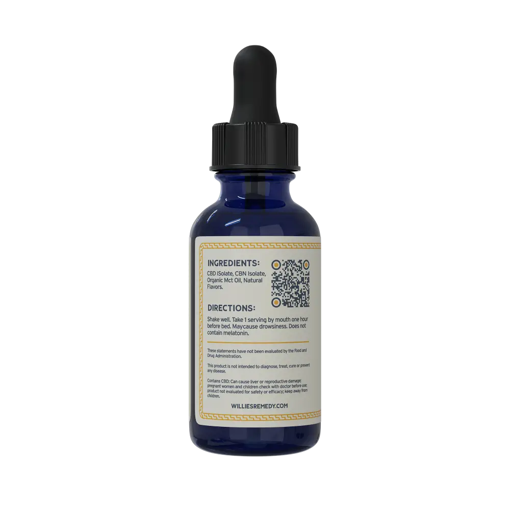 Back of the Wind Down THC-Free tincture bottle with ingredients and QR code