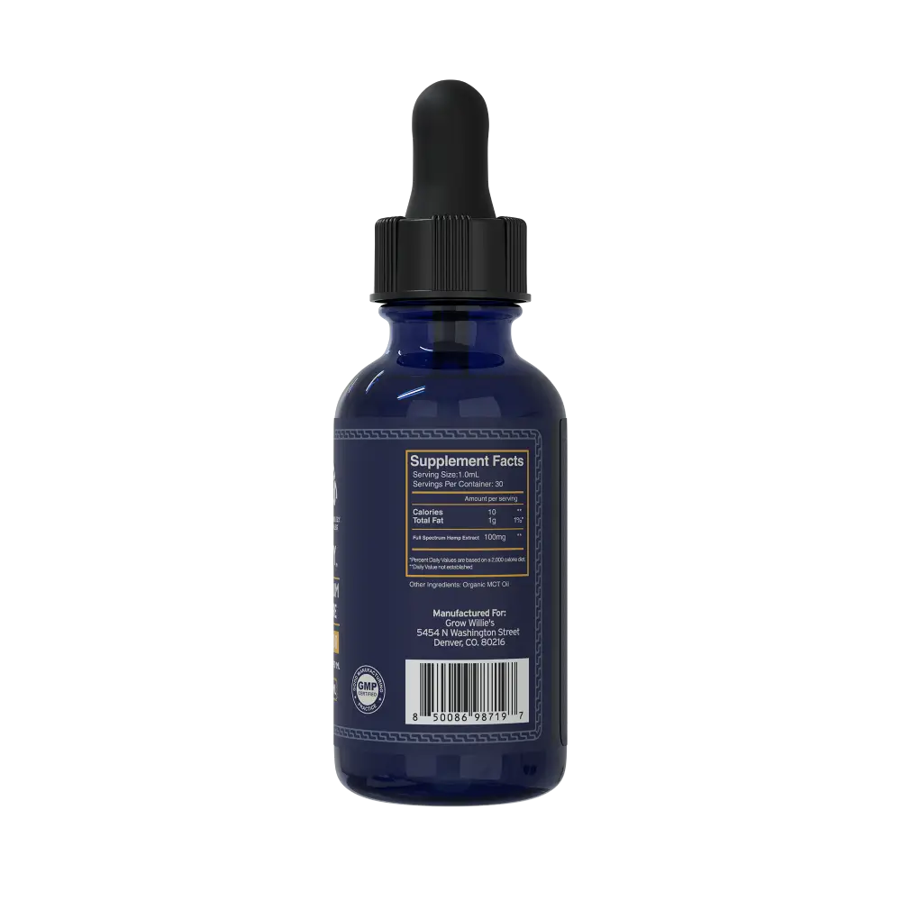 Side of the Full-Spectrum CBD tincture bottle with supplement facts