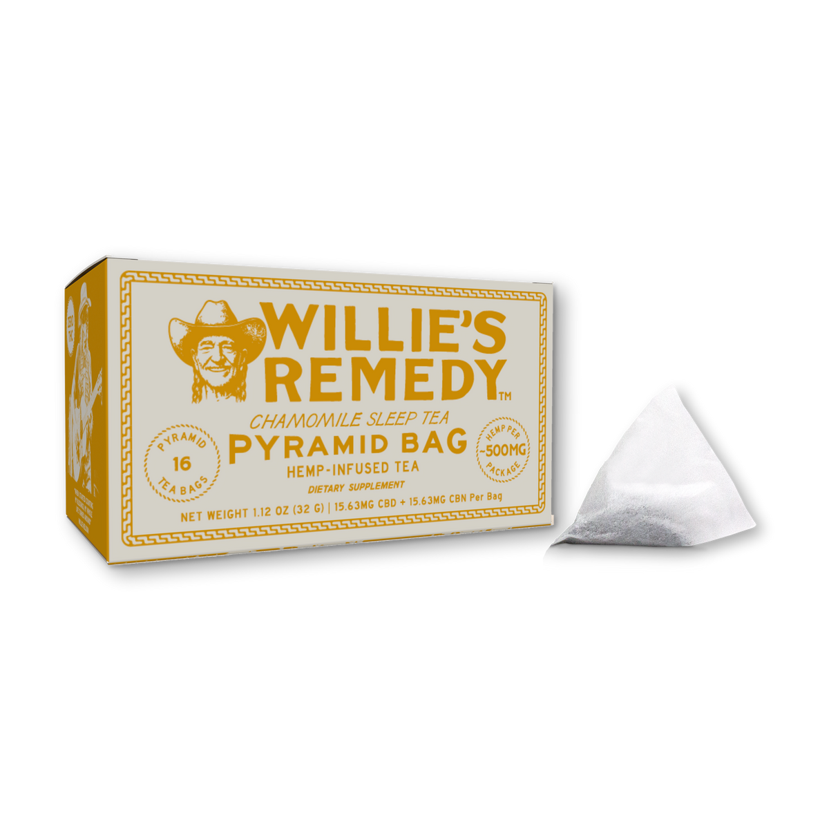 Willie's Remedy Chamomile Tea box of hemp-infused pyramid tea bags